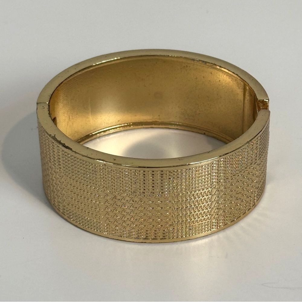 Gold Tone Textured Hinged Bangle Cuff Bracelet